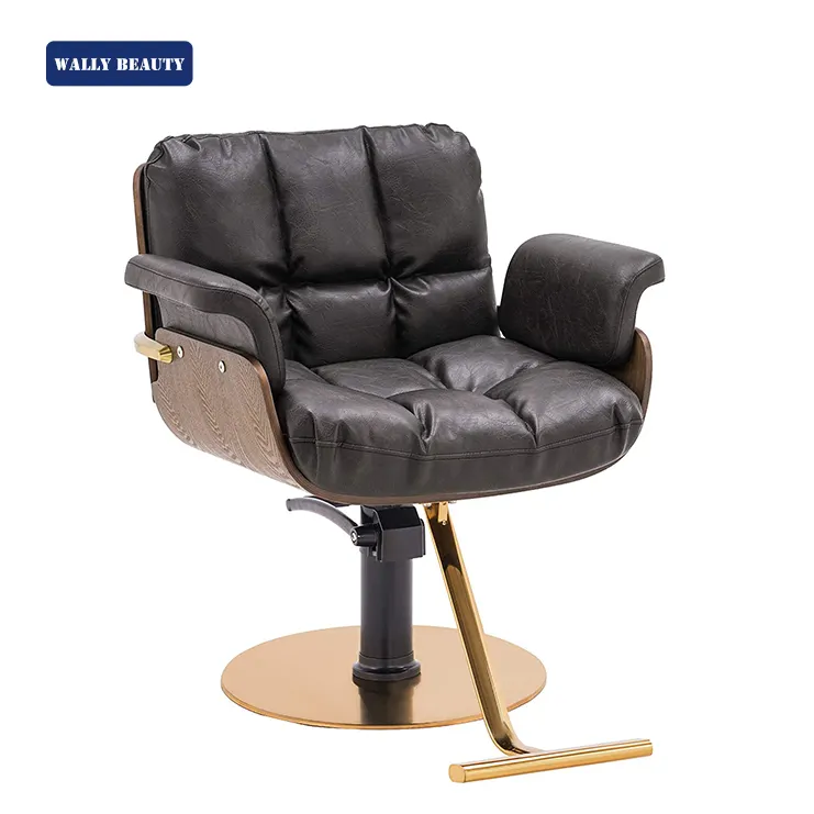 Wallybeauty Modern Beauty Spa Furniture Gold Base Styling Chair Hair Stylist Salon Grey Salon Chair