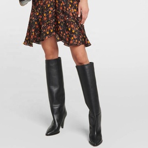 Bottes hautes pour femmes, taille 46, coupe large, à talons aiguilles, bout pointu, style bottines longues - Product Image 2