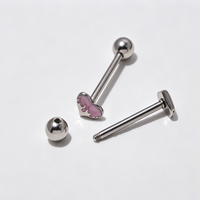 Barbell Tindik Industri Stainless Steel untuk Lidah, Puting, Telinga, Bentuk Hati, Berlian, Ulir Luar