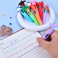 Pulpen Empat Warna Lucu Terlaris Ujung 0.7mm Ukuran 9.8cm Desain Kartun Kehidupan Laut untuk Jurnal Mini