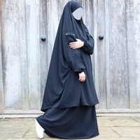 Robe de maternité islamique modeste 2 pièces pour jilbab noir fermeture éclair d'allaitement en polyester pour les musulmans