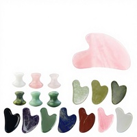 Planche de massage Gua Sha en jade naturel pour le visage, en quartz rose en forme de cœur, masseur facial en jade en forme de plume GS_F01