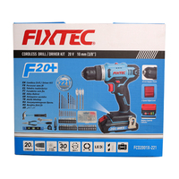 FIXTEC Perceuse-visseuse sans fil électrique à batterie 20v Ensemble combiné de perceuse-visseuse manuelle avec kit d'accessoires de 221 pièces