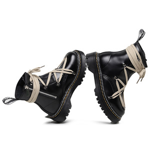Bottes courtes unisexe en cuir véritable distinctives pour moto, montantes, à sangles croisées et fermeture éclair latérale, Hiver Automne - Product Image 2
