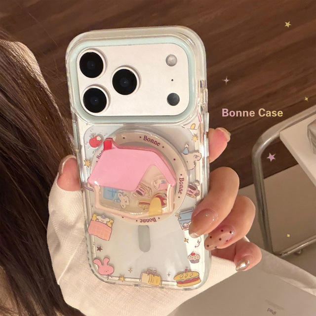 Cute 3D Puppy House Magnetic Stand Phone Case for IPhone17/Air/16/15/14/13/12 Pro/Max/Plus Kawaii Cartoon Clear Shockproof Cover