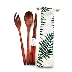 Bằng gỗ thiết lập dao kéo tái sử dụng thìa gỗ và Ngã Ba bằng gỗ Flatware - Product Image 4