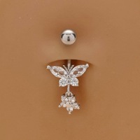Anneau de nombril unisexe en cuivre, motif papillon, serti de zircons, bijou de piercing corporel haut de gamme