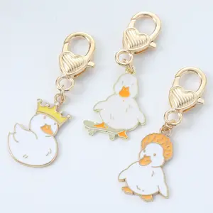 Cute Rubber Duck Keychain Pink Yellow Happy Duck Crystal Rhinestone Key chain Duck Girls Women Gift Fashion Charm Metal Keychain