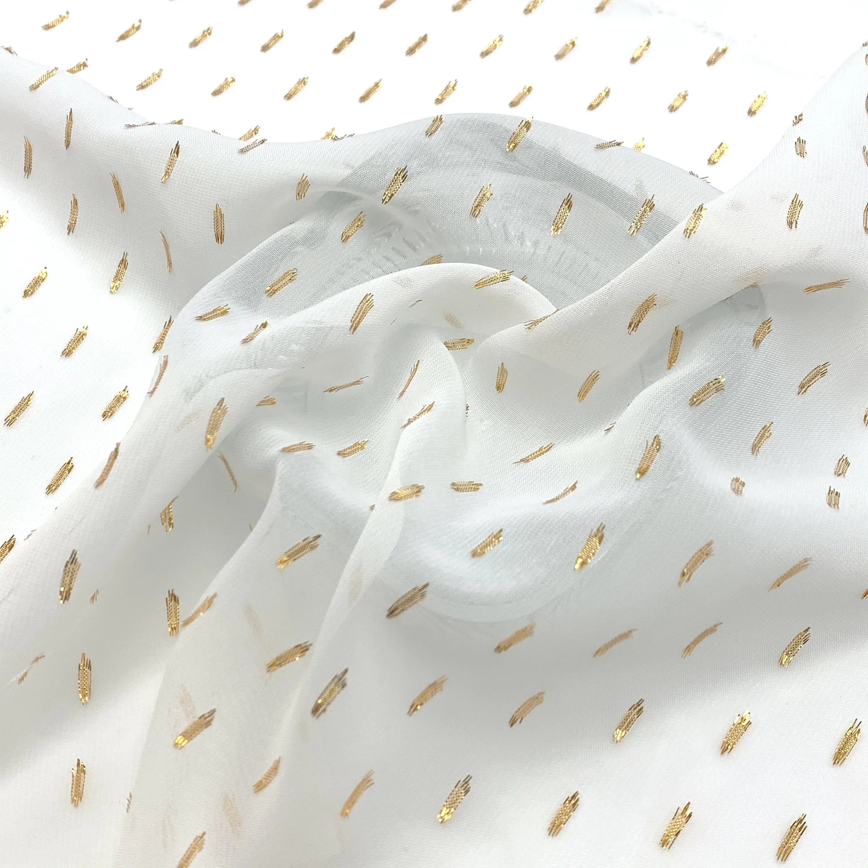 Pemasok kemeja cetak kustom kain Georgette bunga potongan sutra emas lurex polos untuk gaun