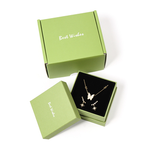 Hộp đựng trang sức giấy xanh, thiết kế logo tùy chỉnh sang trọng, kèm túi phụ kiện, hộp quà tặng nhẫn - Product Image 3