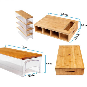 Bamboo Cutting Board With Drawers Storage Box Kitchen <b>Set</b> 15.8x10.2x3.9 In Multifunctional Chopping Block - Product Image 1