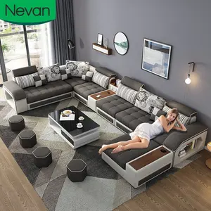 Living room furniture multifunzionale sezionale 7 posti a forma di U ad angolo moderno reclinabile leader pigro divano set con bordo di tabella