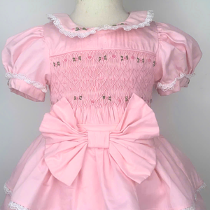Vêtements smockés vêtements pour enfants vêtements de luxe pour enfants bébé enfant ensemble rose nœud floral princesse OEM ODM personnalisé vente en gros - Product Image 3