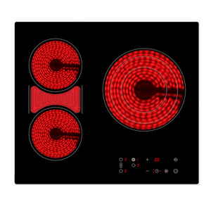 Table <span class=keywords><strong>de</strong></span> cuisson <span class=keywords><strong>vitrocéramique</strong></span> encastrable 3 brûleurs 7400W, zone flexible, commande par bouton, verre lisse, minuterie, sécurité enfant, cuisinière électrique - Product Image 2