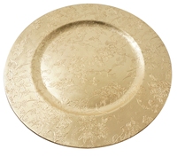 Assiette de présentation ronde en plastique gaufré or pour mariage, banquet et événements