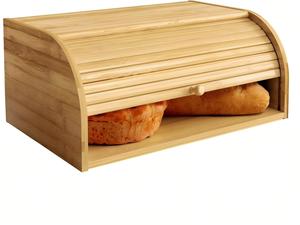 Boîte à pain en bambou naturel à couvercle roulant pour comptoir de cuisine, rangement alimentaire, support pour boîtes à pain pour le rangement des aliments dans la cuisine - Product Image 1