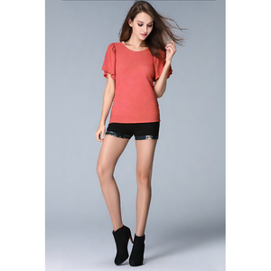 <span class=keywords><strong>Top</strong></span> Casual da Donna con Collo Tondo, Tessuto Texturizzato, Maniche Corte con <span class=keywords><strong>Volant</strong></span>, Vestibilità Aderente, Elegante, Minimalista, Tinta Unita, Comodo - Product Image 3