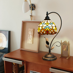 Lámparas Tiffany al por Mayor, Lámpara de Mesa de Vidrio Estilo Barroco de 8 Pulgadas con Base de Hojas, Iluminación Decorativa para Sala de Estar y Restaurante - Product Image 3