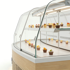 Vitrine Réfrigérée Commerciale pour Pâtisseries, Effet Bois, Verre Courbé, 2 Portes, Étagères Réglables, Ventilée - Product Image 4