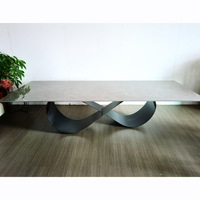 Table à manger en pierre frittée de style italien moderne, minimaliste, luxueuse, imperméable, de forme allongée, pour villas, 10 places
