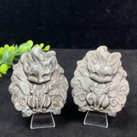 Vente en gros de sculptures de renards à neuf queues et de renards lunaires en obsidienne naturelle dorée et argentée pour la décoration de la maison et les cadeaux