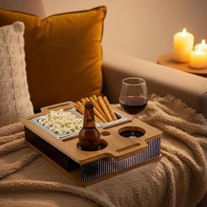 Plateau de canapé lumineux avec 2 bols en acier inoxydable, support pour téléphone portable et boissons - Product Image 5