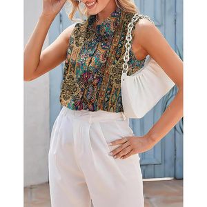 Blusa sin mangas con botones para mujer, estampado floral, informal, holgada, para el trabajo, tallas S a XXL - Product Image 5
