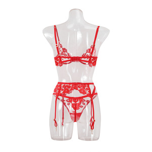 Nouvel ensemble de lingerie sexy rouge brodé en dentelle avec anneau en acier pour femme, string respirant et porte-jarretelles - Product Image 2
