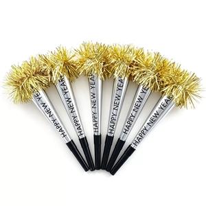 Happy <b>New</b> <b>Year</b> Party Horn Gold Tinsel Fringe Noise Maker Silver Foil Blow Horn <b>New</b> <b>Year</b> Eve Celebration Party Favors Supplies - Product Image 1
