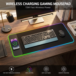 Tapis de souris de jeu RGB avec charge sans fil, bande lumineuse LED, XXL, tapis de souris rétroéclairé, tapis de bureau pour accessoires d'ordinateur de jeu - Product Image 1