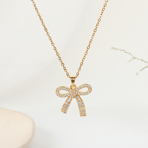 Collana in acciaio inossidabile 18ct semplice <span class=keywords><strong>e</strong></span> alla moda con collana con fiocco dolce <span class=keywords><strong>e</strong></span> adorabile in zirconia - Product Image 6