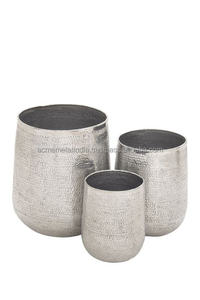 Jardinière ronde en aluminium martelé de qualité supérieure argent poli meilleure qualité pour une utilisation intérieure Jardinière en acier inoxydable d'Inde - Product Image 4