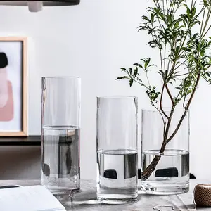 Aeofa Maschine und handgemachte billige hohe Glass äule Zylinder vasen Set von 3 hohen Boden vasen groß für Hochzeits blume