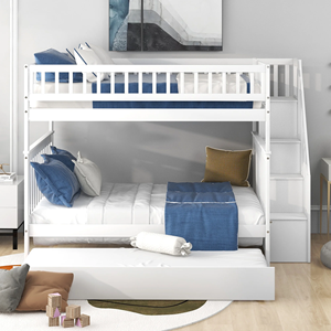 <span class=keywords><strong>Lit</strong></span> superposé moderne en bois massif avec <span class=keywords><strong>lit</strong></span> <span class=keywords><strong>gigogne</strong></span> et escalier de rangement pour chambre de garçons et de filles - Product Image 2