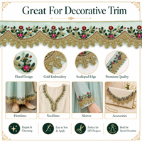 Ruban en dentelle maille or champagne de 6,5 cm de large avec broderie florale Seafoam pour robes, costumes, travaux manuels de couture et accessoires de décoration