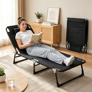 Modern Metal 2-in-1 <b>Folding</b> Camping <b>Cot</b> Adjustable Backrest Portable Lounge Chair for Outdoor Beach Office Use EU Dropshipping - Product Image 1