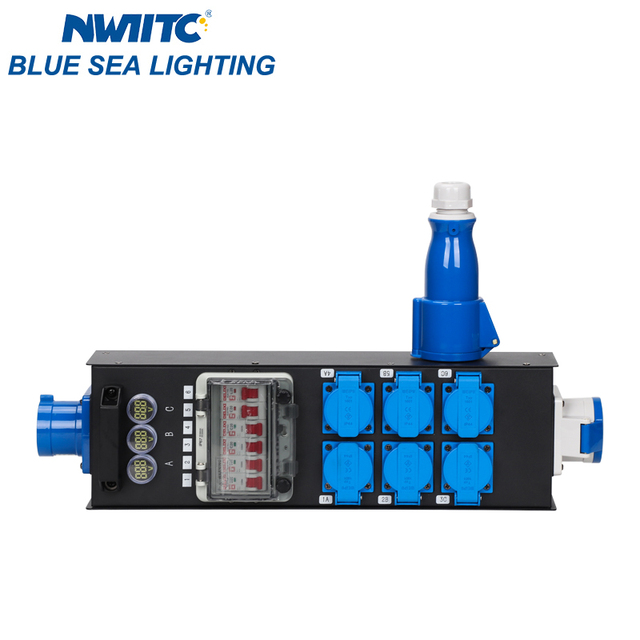 Power Distro 32A 3pin in and Output 6 Road 16A Waterproof Europe Output Power Distribution Box