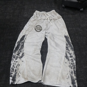 Oversized Men's Hoodie Set Gray Drip Print Cotton French Terry Casual Sweatshirt Pants With Logo Front Pocket Autumn Wear - Product Image 2