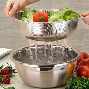 耐用圆孔双手柄不锈钢厨房漏勺洗碗机安全烤箱安全高效食品级过滤器 - Product Image 5