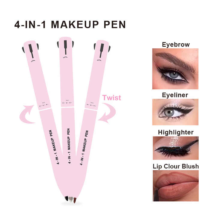 luxury waterproof glitter eyeliner highlighter high quality private label 4 in 1 makeup pen eye liner lip liner