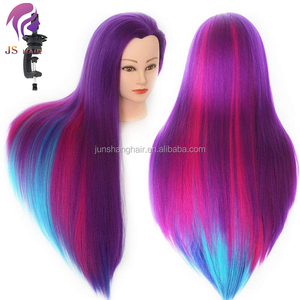 Tête de mannequin d'entraînement en cheveux colorés arc-en-ciel violet avec technique de maquillage, perruque nouée à la main, tête d'entraînement pour la coupe de cheveux - Product Image 5