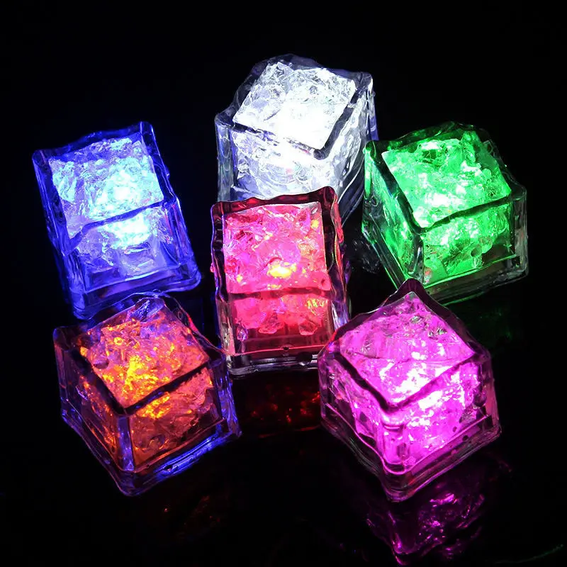 Cubo de gelo brilhante LED para festa, adereços à prova d'água e atmosfera de bar, cubos de gelo quadrados para festa