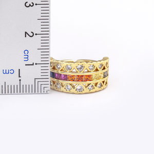 Qiku Tinh Tế Sang Trọng Mạ Vàng Có Thể Điều Chỉnh Rộng Nhẫn 5 Màu Sắc Rhinestone Cubic Zircon Đồng Đảng Quyến Rũ Đồ Trang Sức Phụ Nữ Quà Tặng - Product Image 6