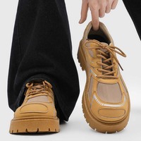 Bottes pour hommes en camel à col rabattable, bottes à plateforme à lacets, chaussures confortables antidérapantes pour un usage quotidien et en extérieur