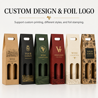 Boîte d'emballage personnalisée pour vin rouge, boîte cadeau en carton ondulé pour une ou deux bouteilles, logo en estampage à chaud sur papier kraft