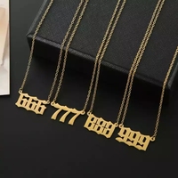Vente en gros de bijoux imperméables personnalisés de haute qualité pour femmes, collier en acier inoxydable plaqué or 18K avec numéro d'ange