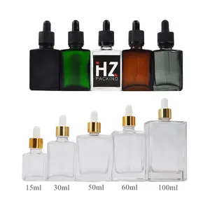 Private Label Square 1oz 30ml Glass Hair Growth Oil Bottles With Dropper For Massage Oil Essential Oil Serum Skincare Packaging