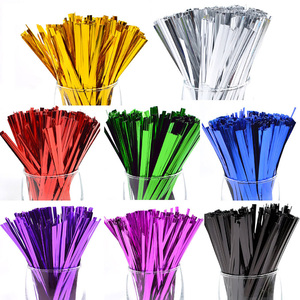 4mm Wide 10cm/3.94' 100pcs Long Metallic Wire Twist Ties <strong>Cake</strong> <strong>Tools</strong> for Bread Pastry Toast Food Lollipop Packaging - Product Image 1
