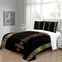 Parure de lit et taies d'oreiller personnalisées avec motif Saba Telet de la culture érythréenne/éthiopienne, impression numérique 3D