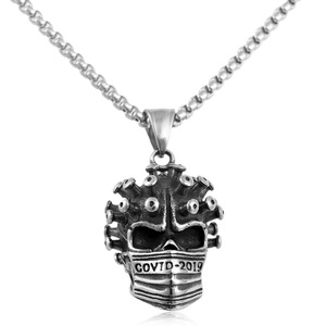 yunnique Stainless Steel Skull Pendant With Covid 19 Mask Design Punk Retro <b>Men's</b> Necklace Themed Charm Geometric Skeleton Style - Product Image 5